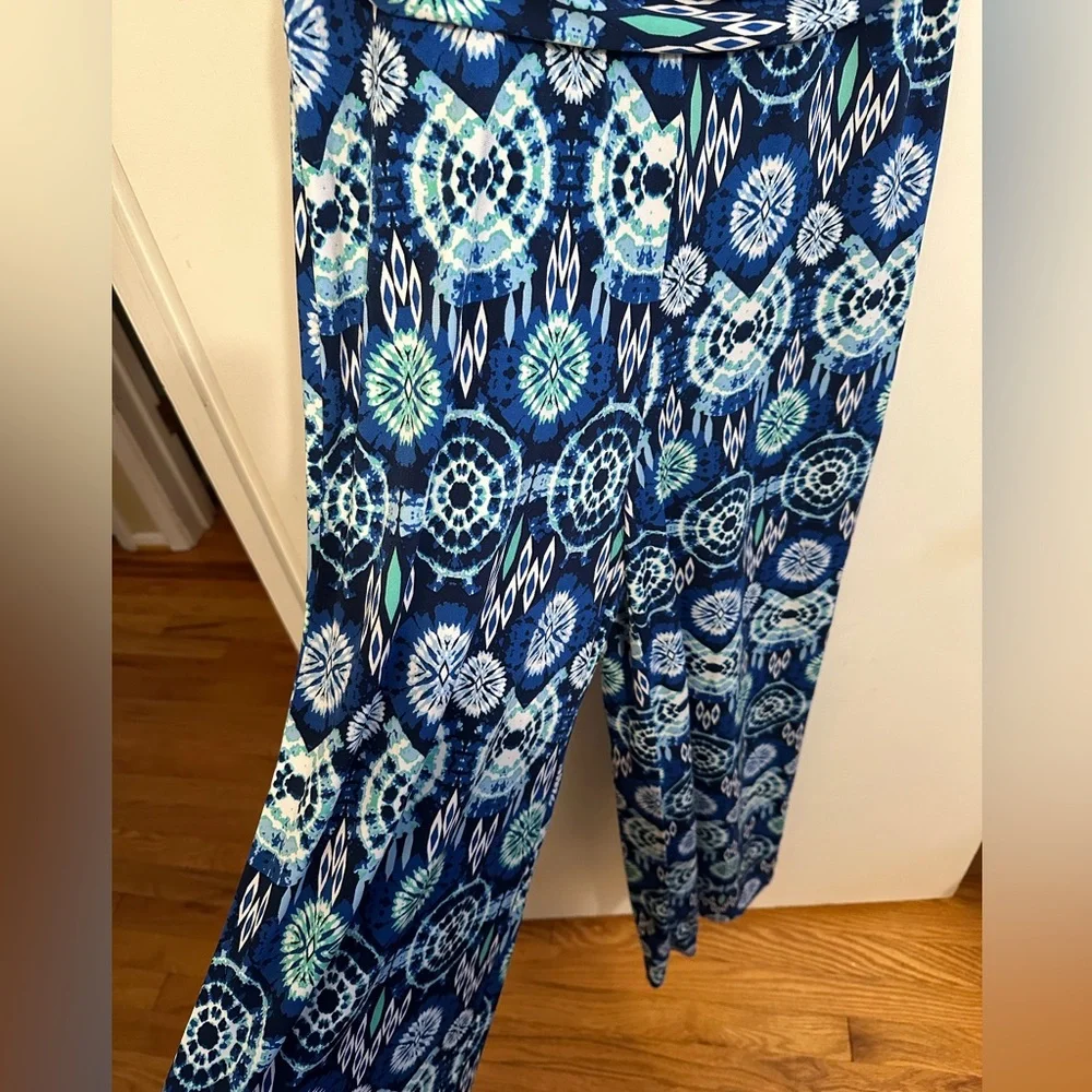 Pappagallo Women’s Wide Leg Jumpsuit Blue Print Sleeveless Size Small - Picture 3 of 5